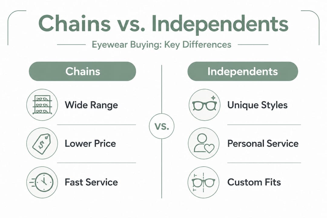 Infographic comparing eyewear chains and independents