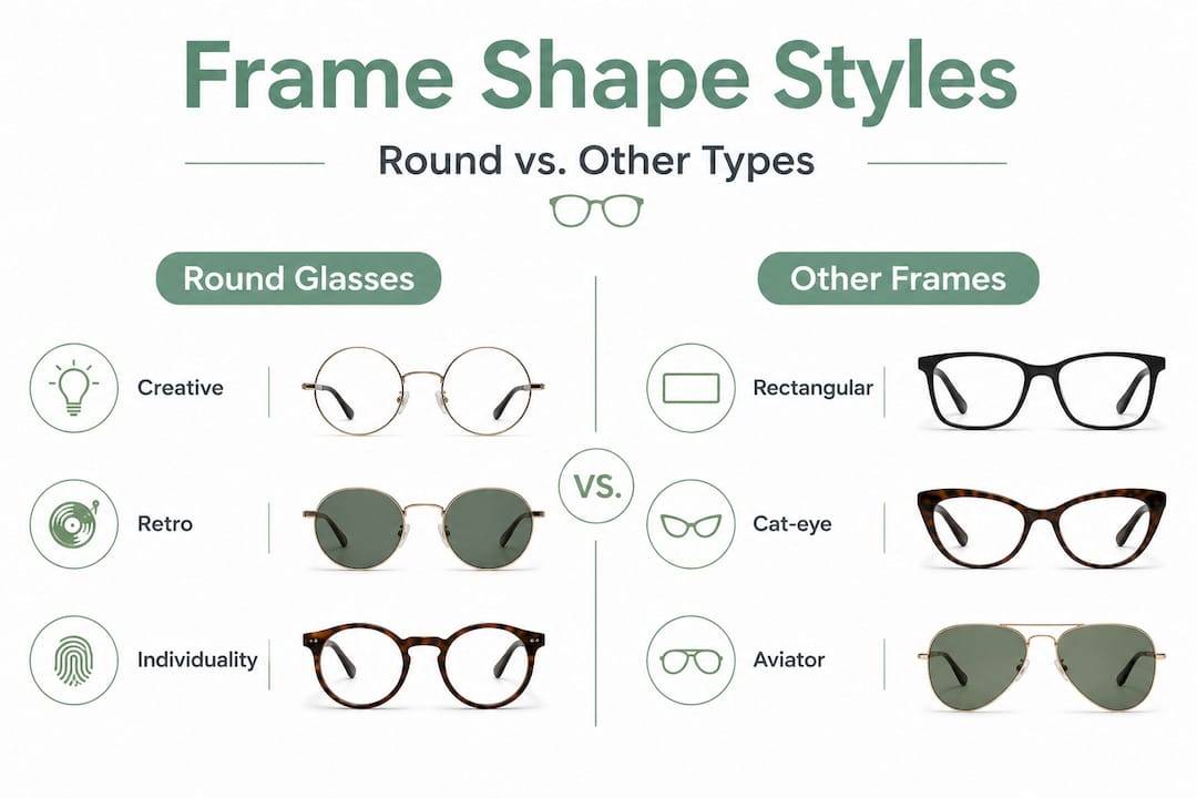 Split infographic comparing round versus other frames