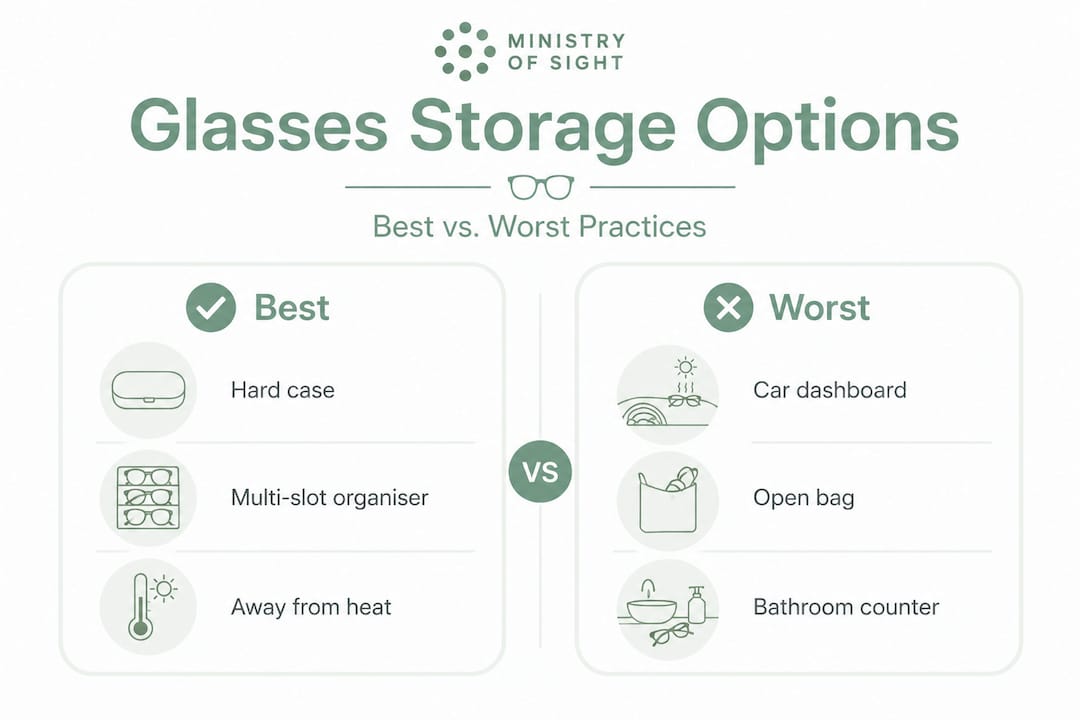Infographic comparing best and worst glasses storage