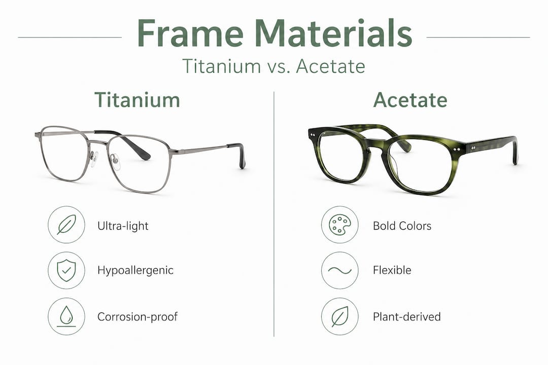 Infographic comparing titanium and acetate eyewear frames