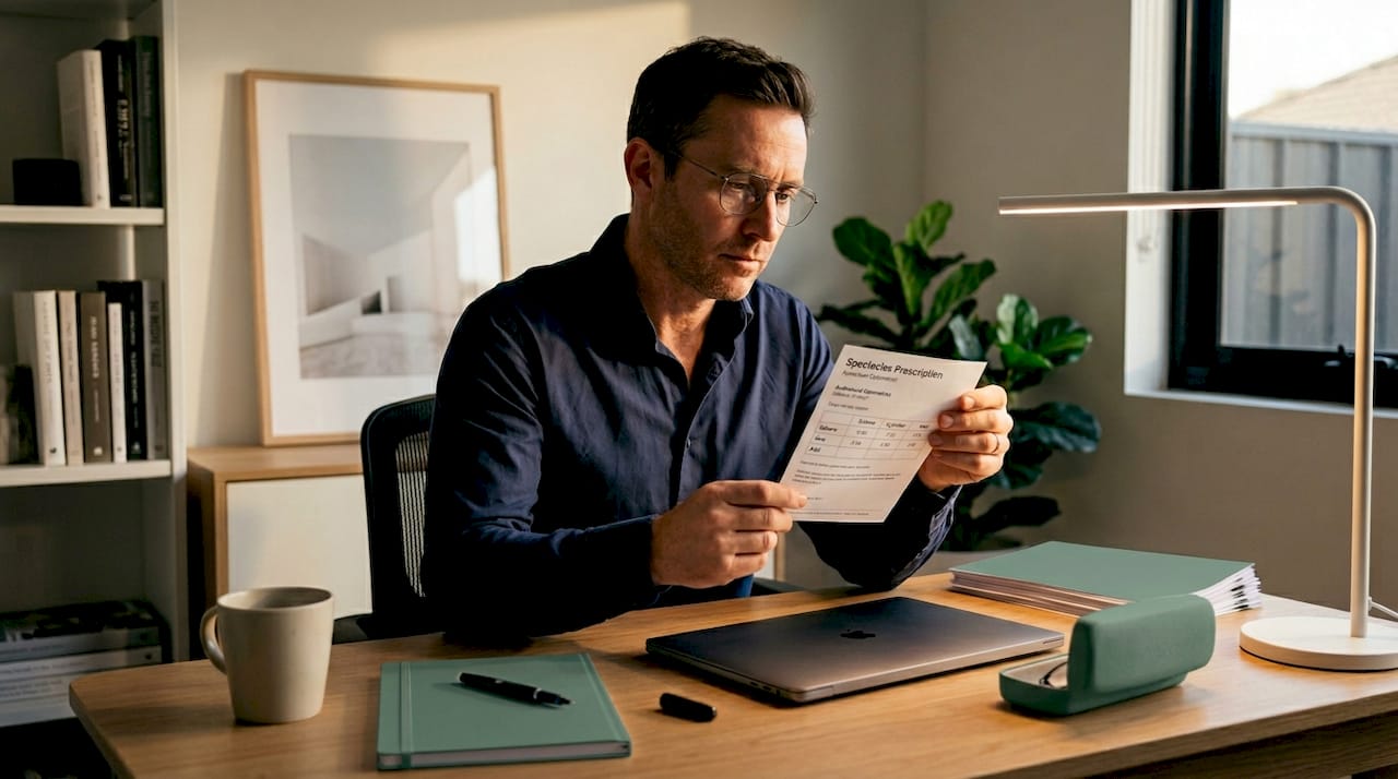 Man reviewing glasses prescription slip