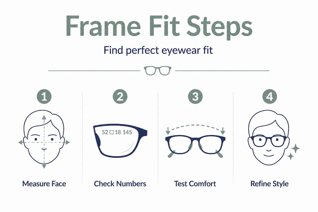 Infographic showing steps for measuring eyewear fit
