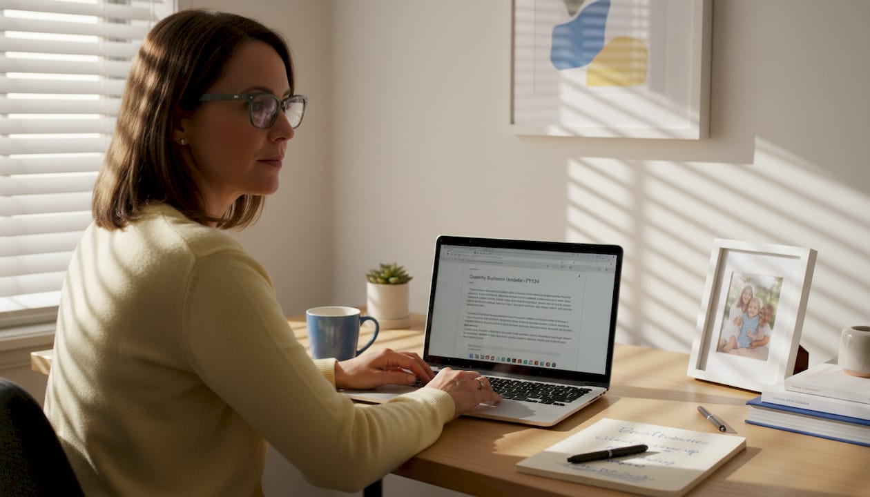 Woman with custom glasses working at desk