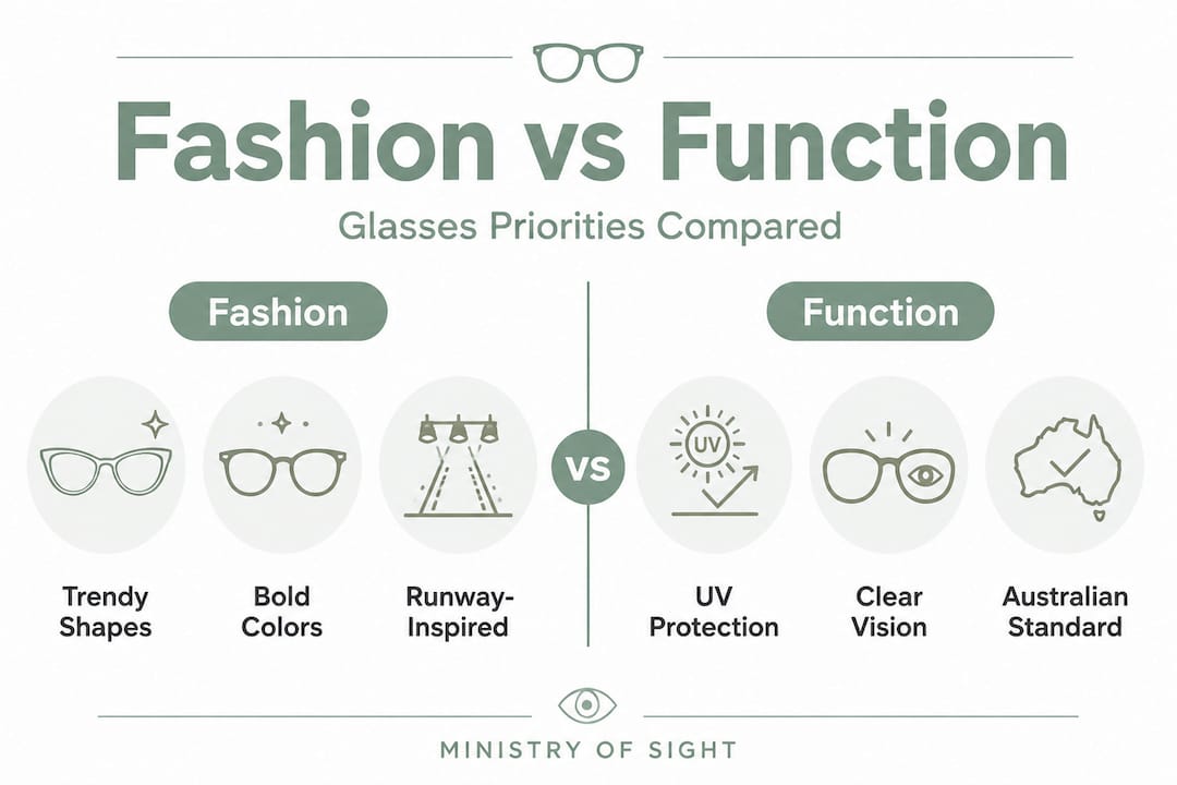 Infographic comparing fashion and functional glasses features