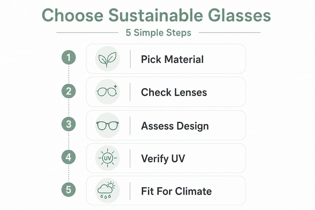 Infographic showing five steps for sustainable glasses
