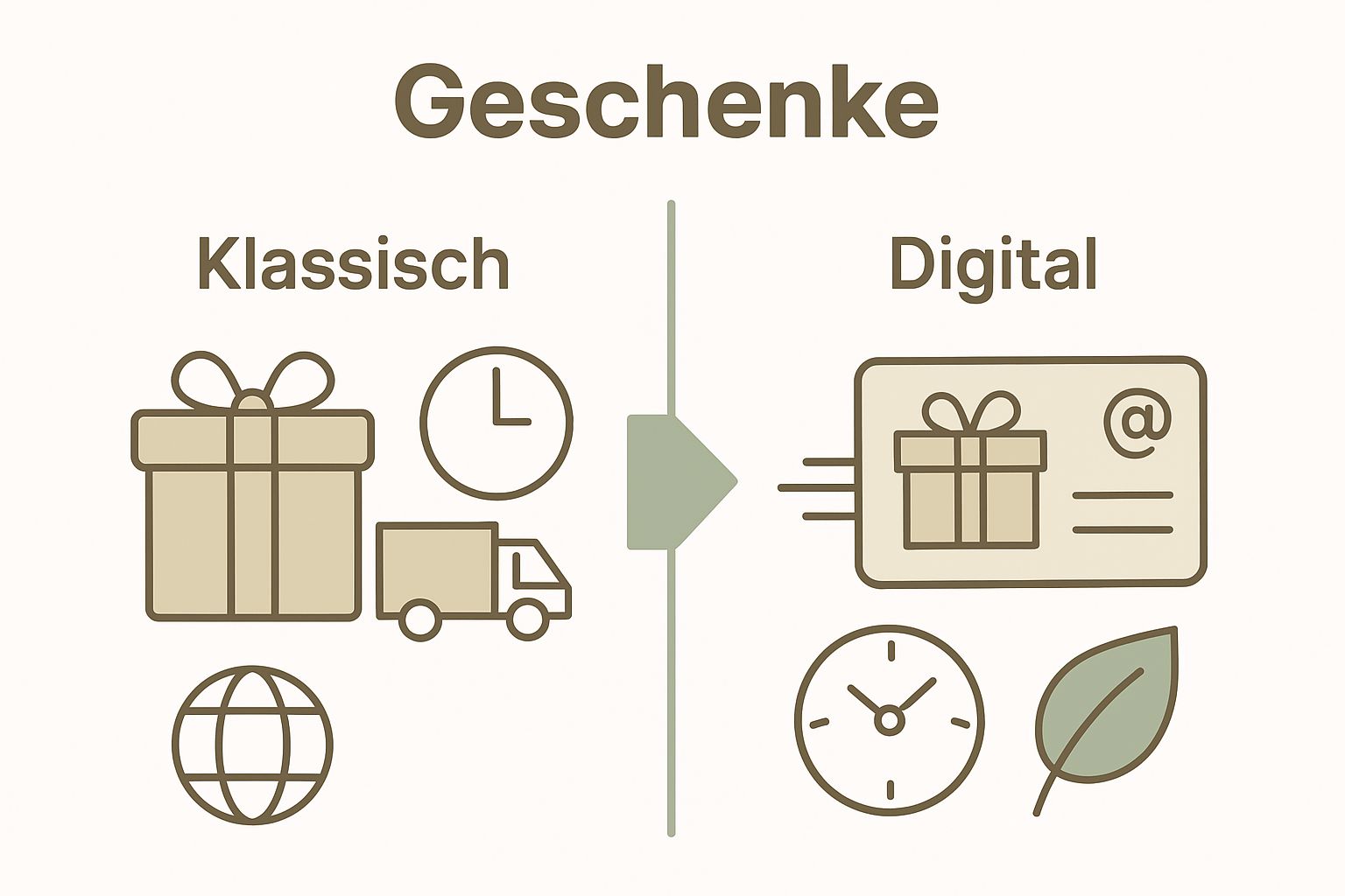 Vergleich digitale versus physische Geschenke visuell dargestellt