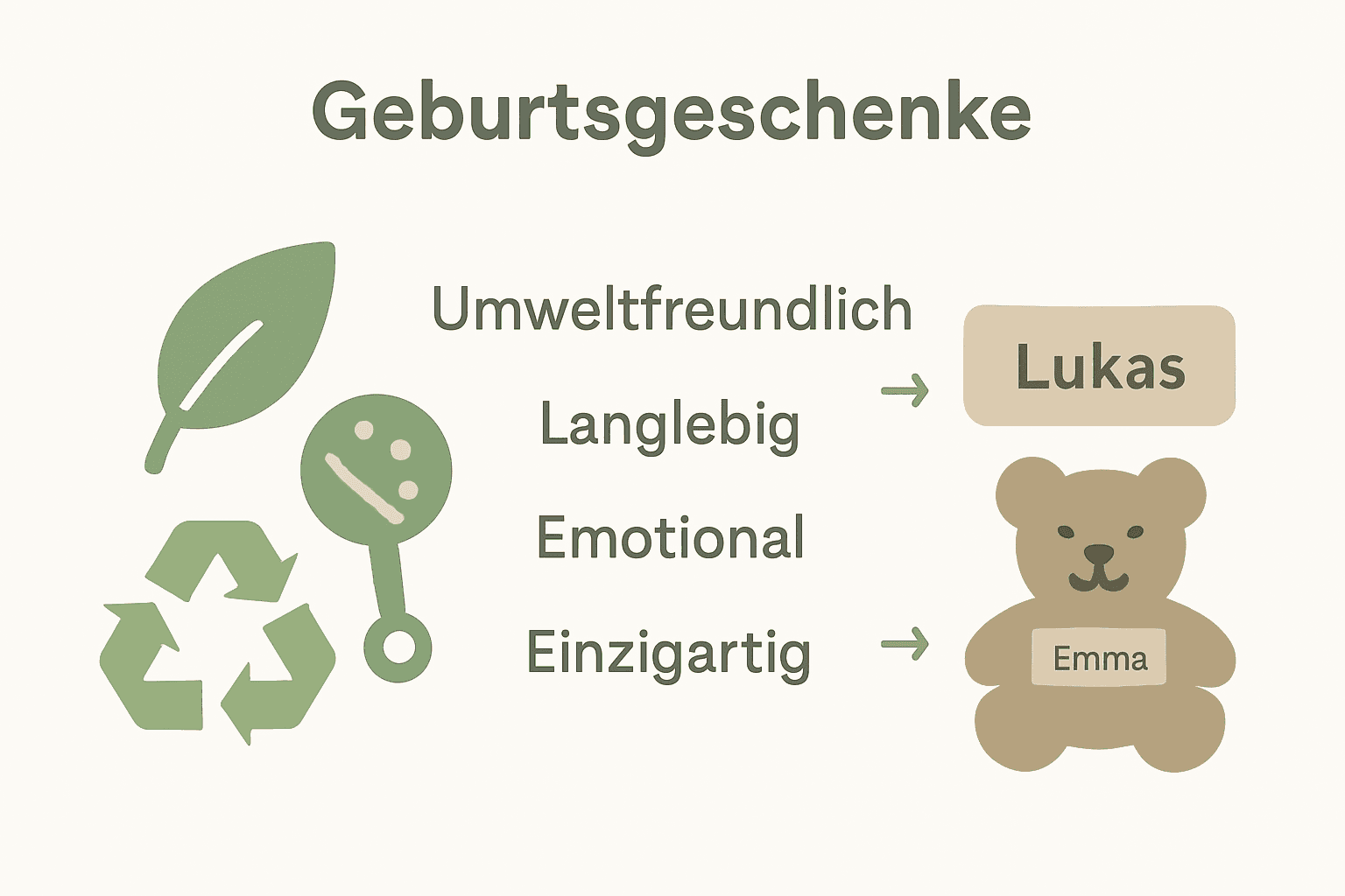 Infografik: Nachhaltige vs. personalisierte Geburtsgeschenke im Vergleich