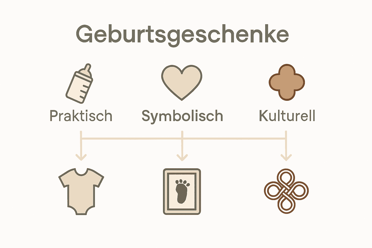 Infografik der Formen von Geburtsgeschenken: praktisch, symbolisch, kulturell