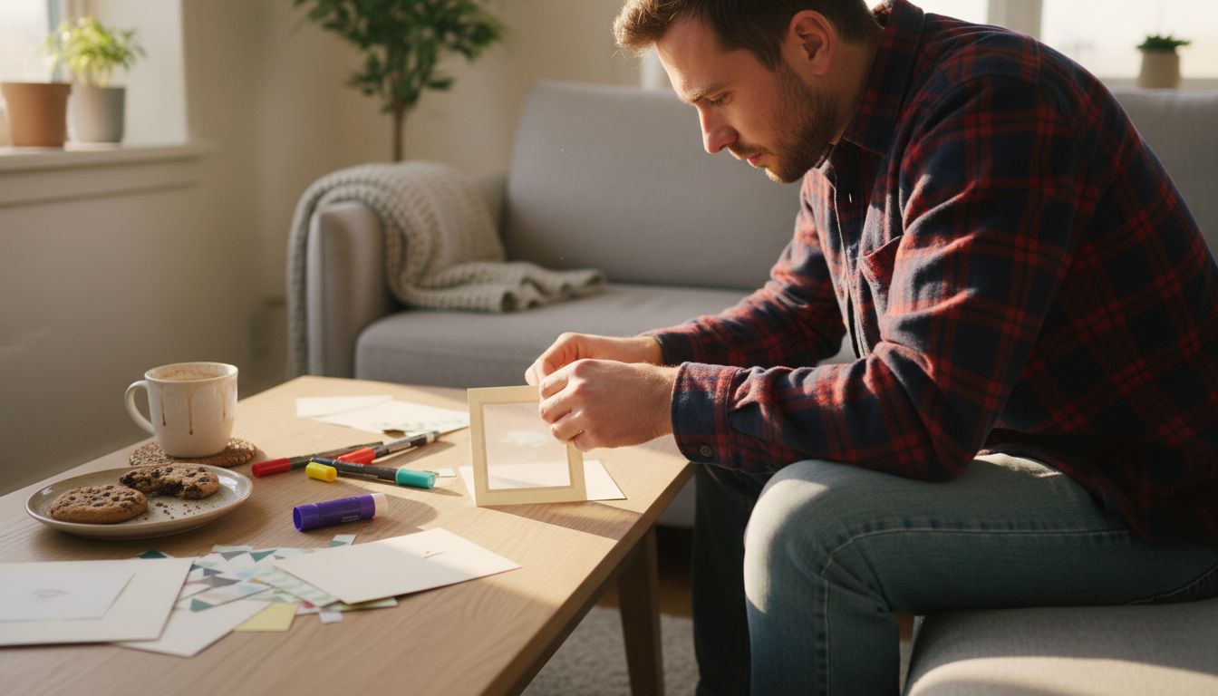 Man assembling handmade money gift card