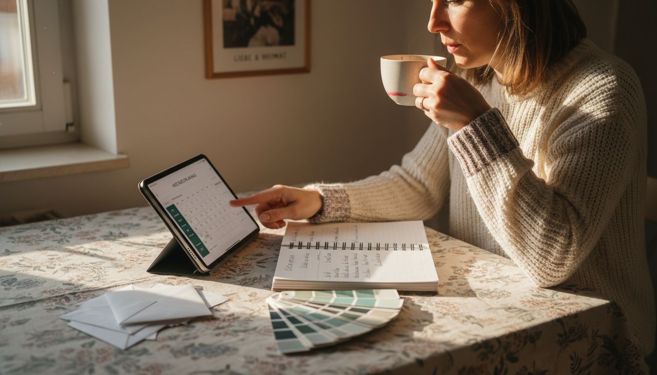 Eine Frau gestaltet ihre digitale Hochzeitseinladung ganz nach ihren eigenen Vorstellungen.