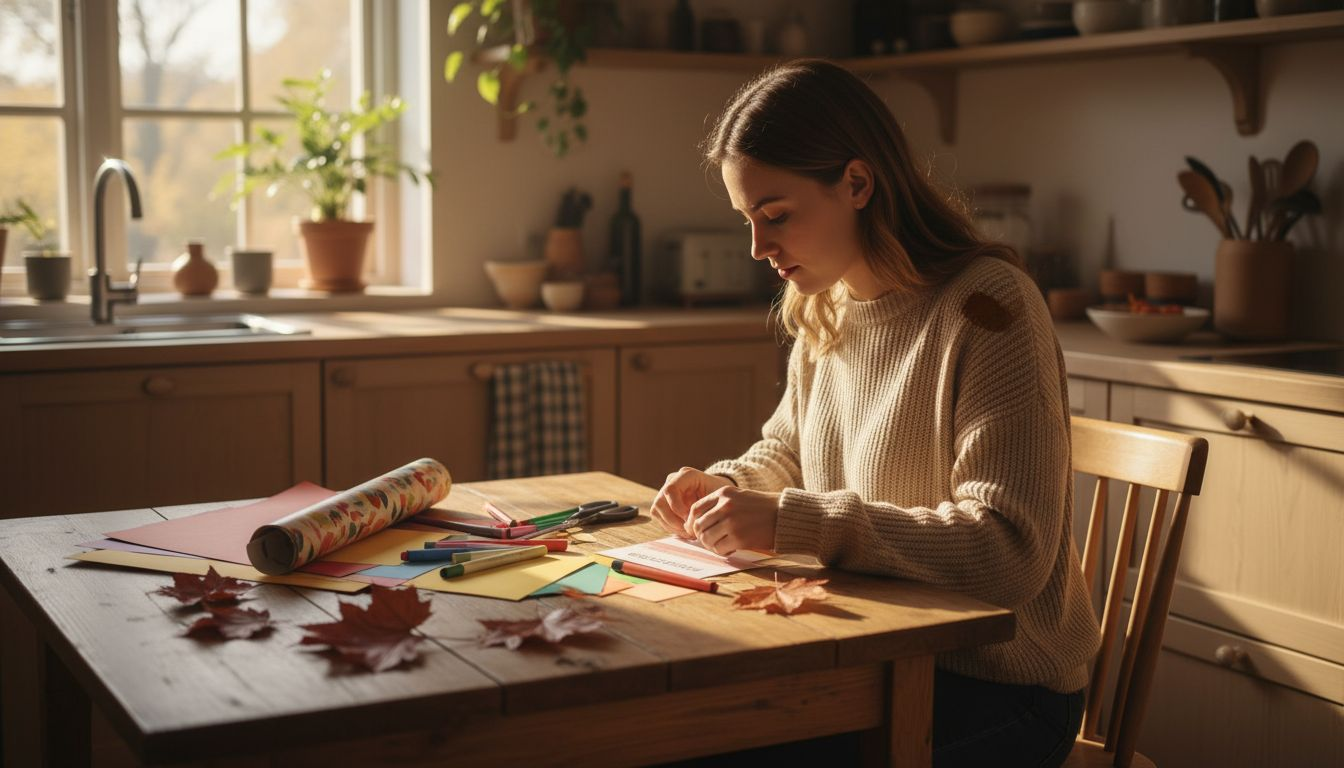 Eine Frau gestaltet einen individuellen Gutschein mit ganz persönlicher Note.