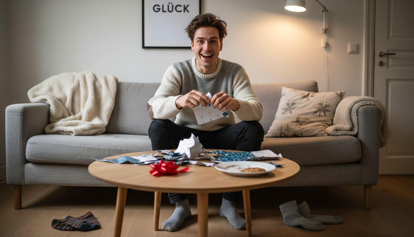 Ein Mann freut sich über ein Geschenk, das von Herzen kommt.