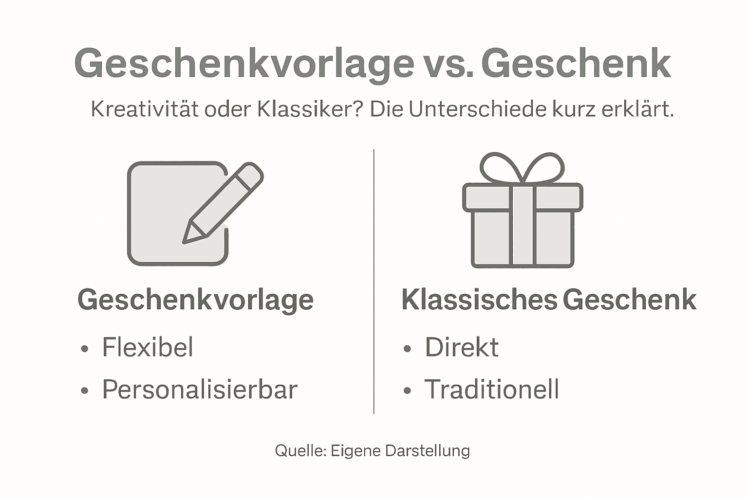 Übersicht: Geschenkideen – Vorlage vs. klassisches Präsent
