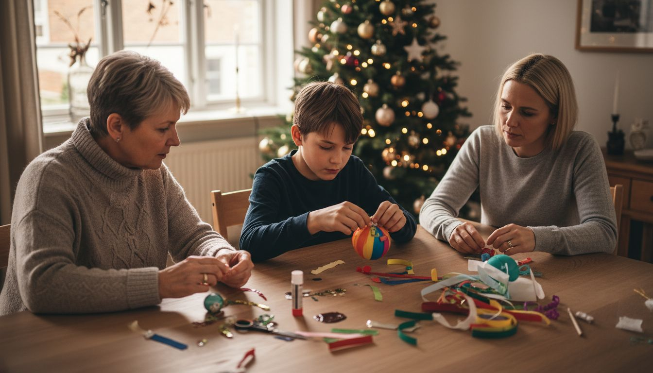 Gemeinsam setzen sich alle an den Tisch und basteln liebevoll ein Weihnachtsgeschenk.