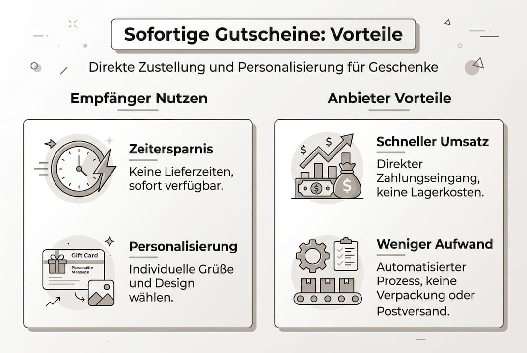 Infografik: Die Vorteile des sofortigen Versands von Gutscheinen auf einen Blick