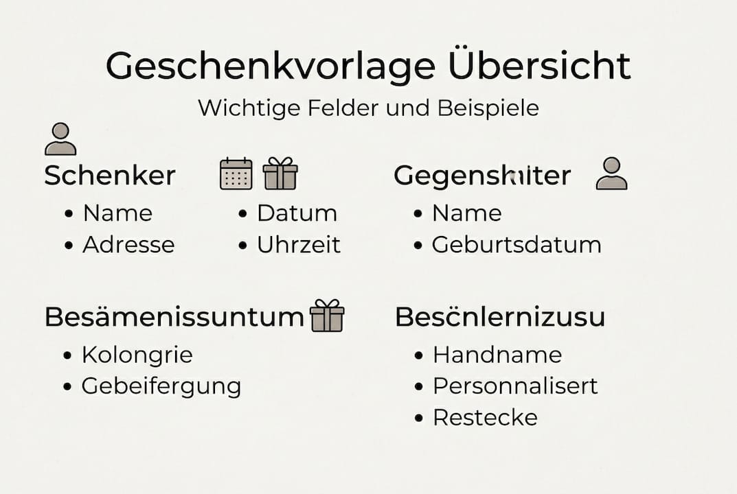 Infografik-Vorlage für Geschenkideen mit ausfüllbaren Feldern und Beispielen