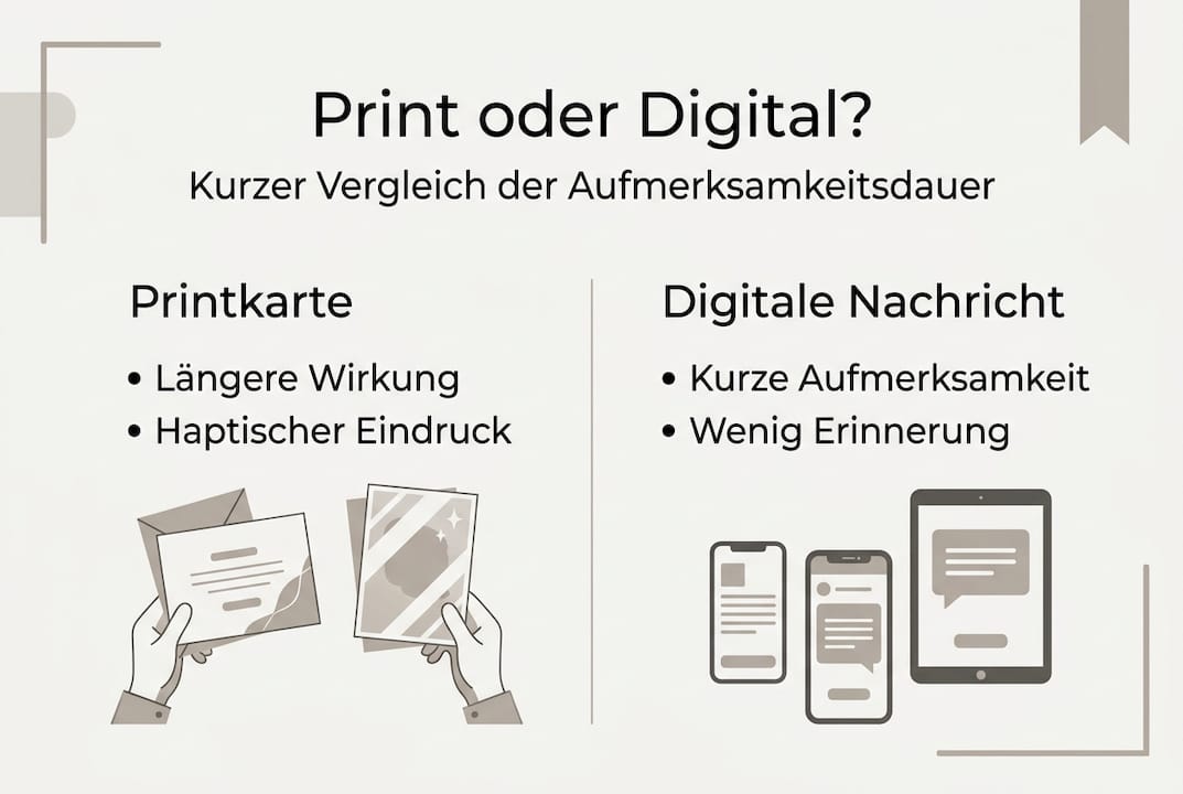 Infografik: Gedruckte Karte versus digitale Nachricht – ein Vergleich