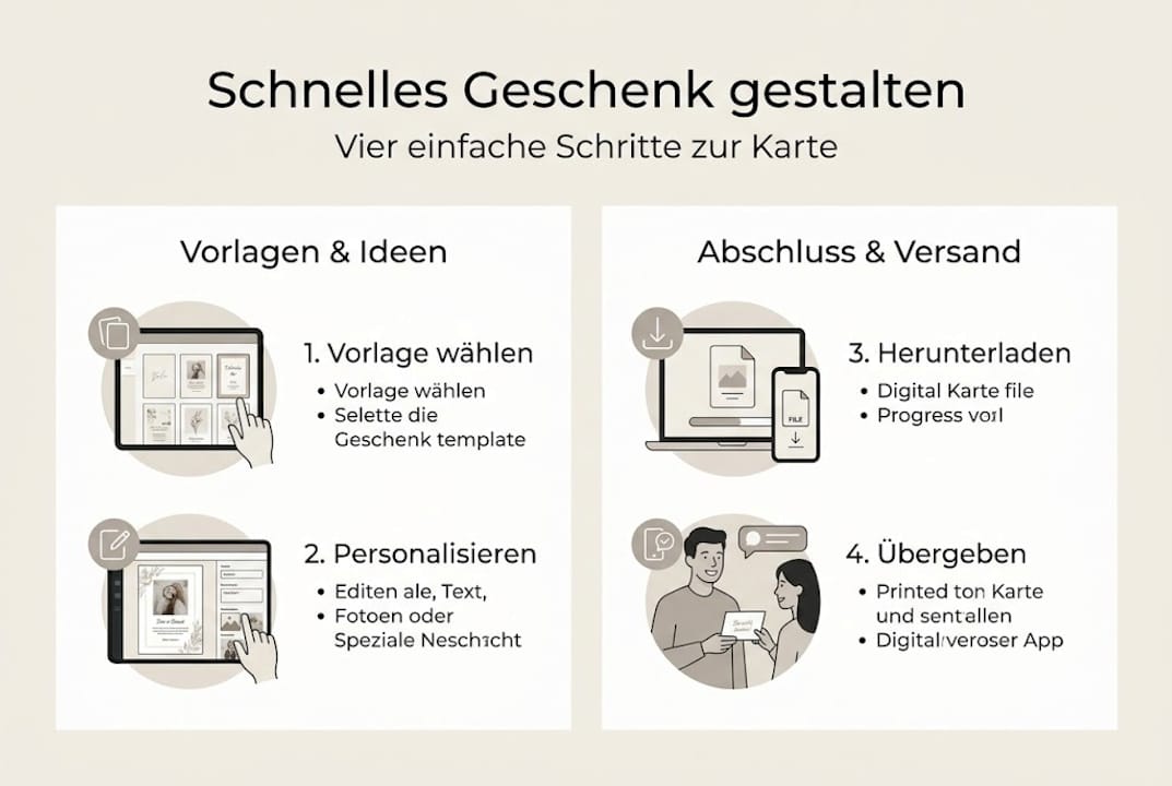 Mit dieser Infografik gelingt das perfekte Last-Minute-Geschenk in vier einfachen Schritten.