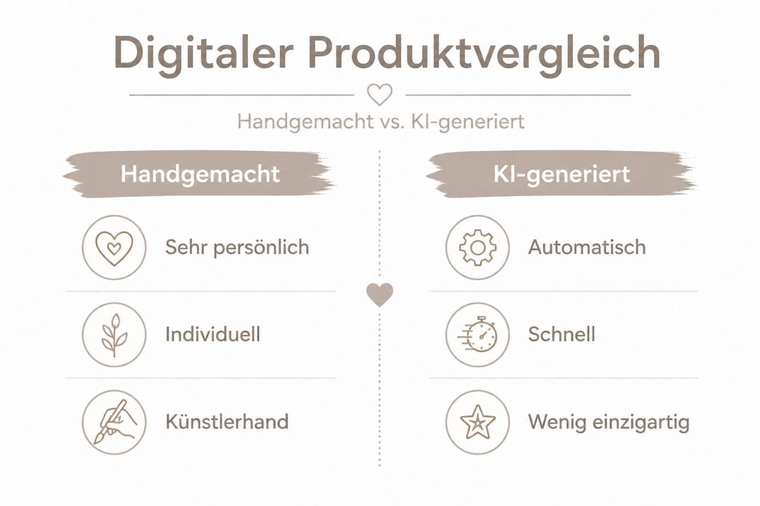 Infografik: Handgemachte vs. KI-basierte digitale Produkte im Vergleich