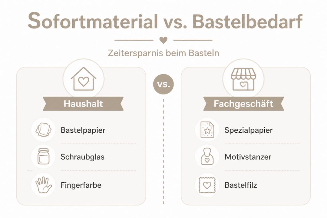 Infografik: Sofort einsetzbare Materialien vs. klassischer Bastelbedarf im direkten Vergleich