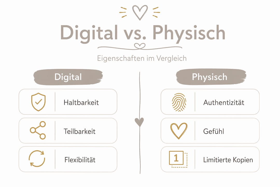 Übersicht: Digitale und physische Erinnerungsstücke im Vergleich – ihre besonderen Eigenschaften auf einen Blick