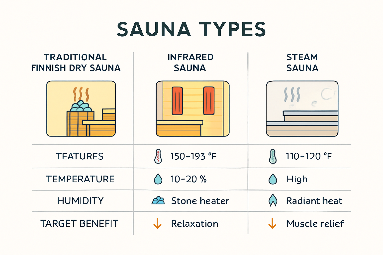 Comparison of different sauna types
