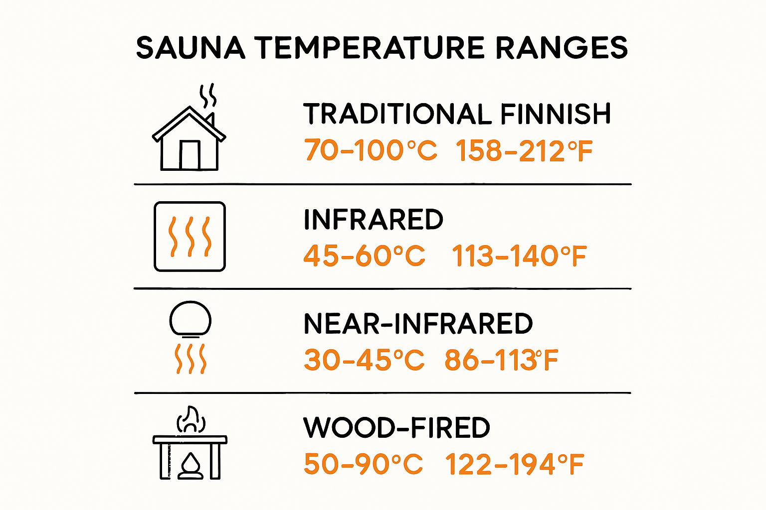Sauna temperature ranges by type infographic