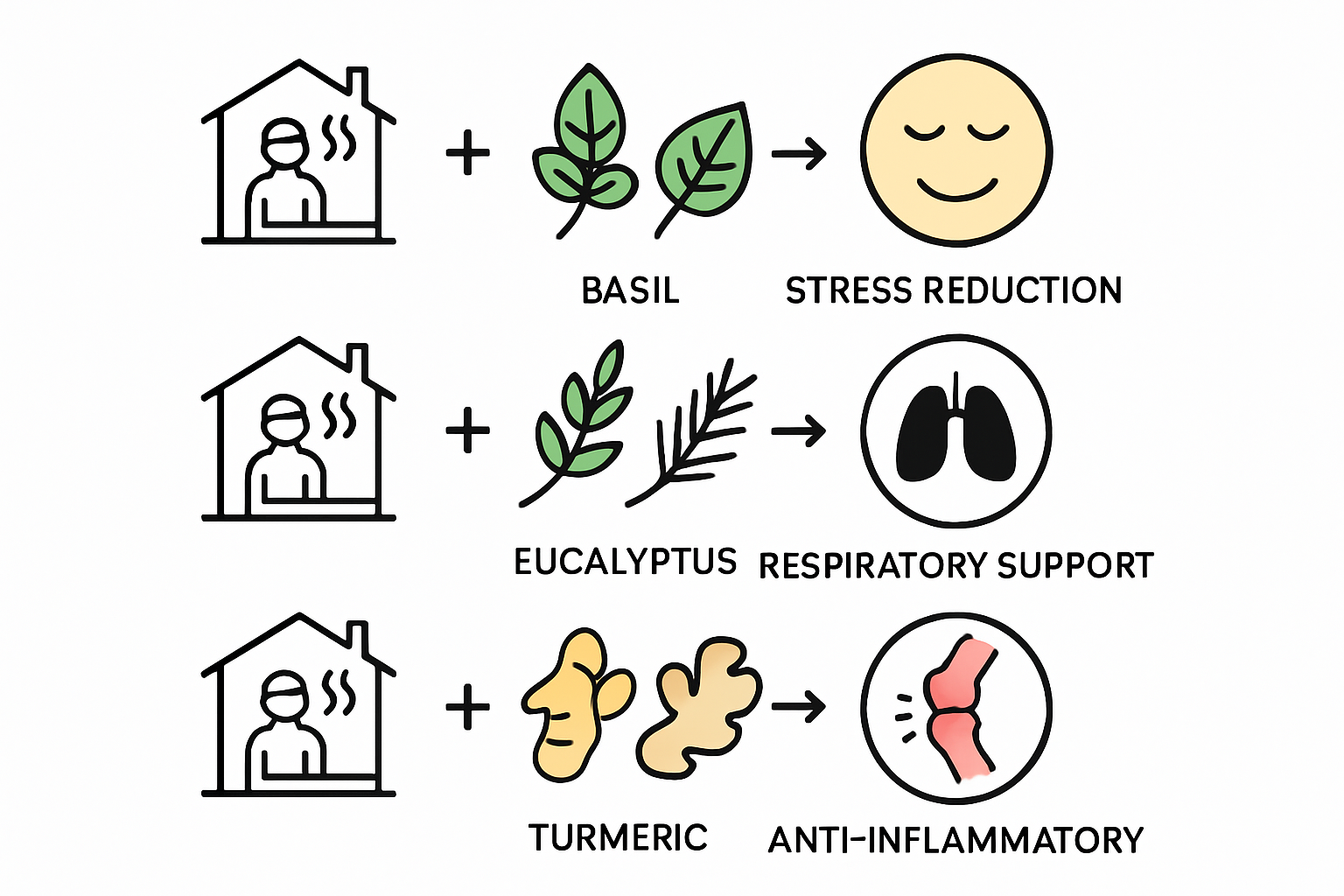 Infographic showing herbal combinations for sauna benefits.