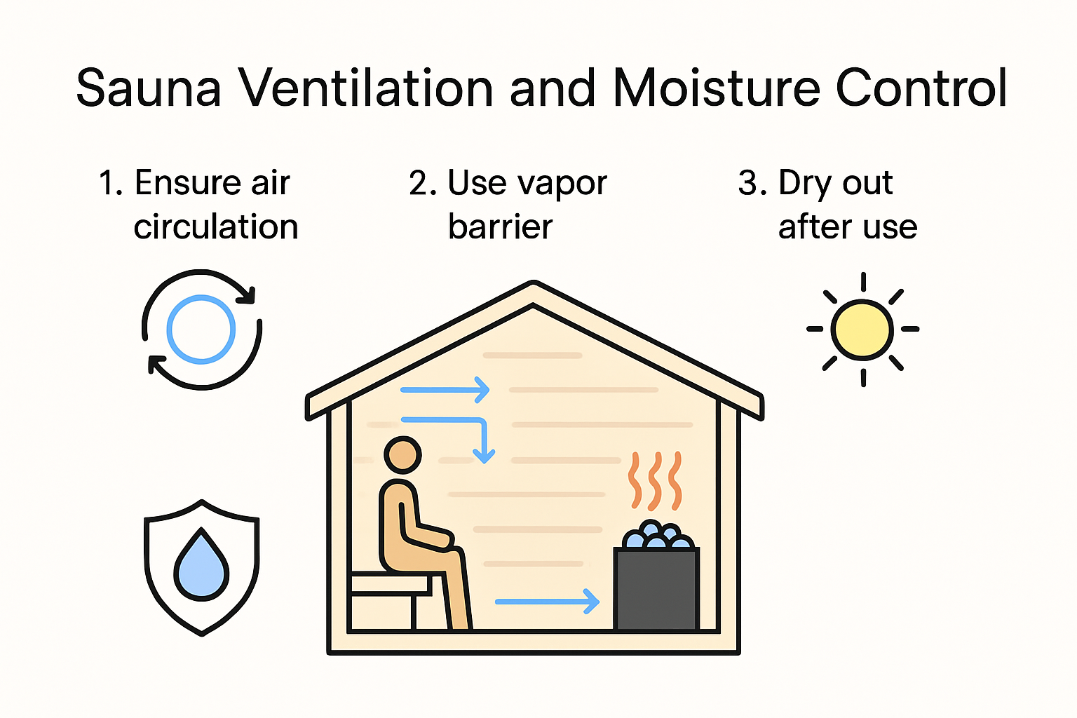 Infographic explaining sauna ventilation and moisture control.