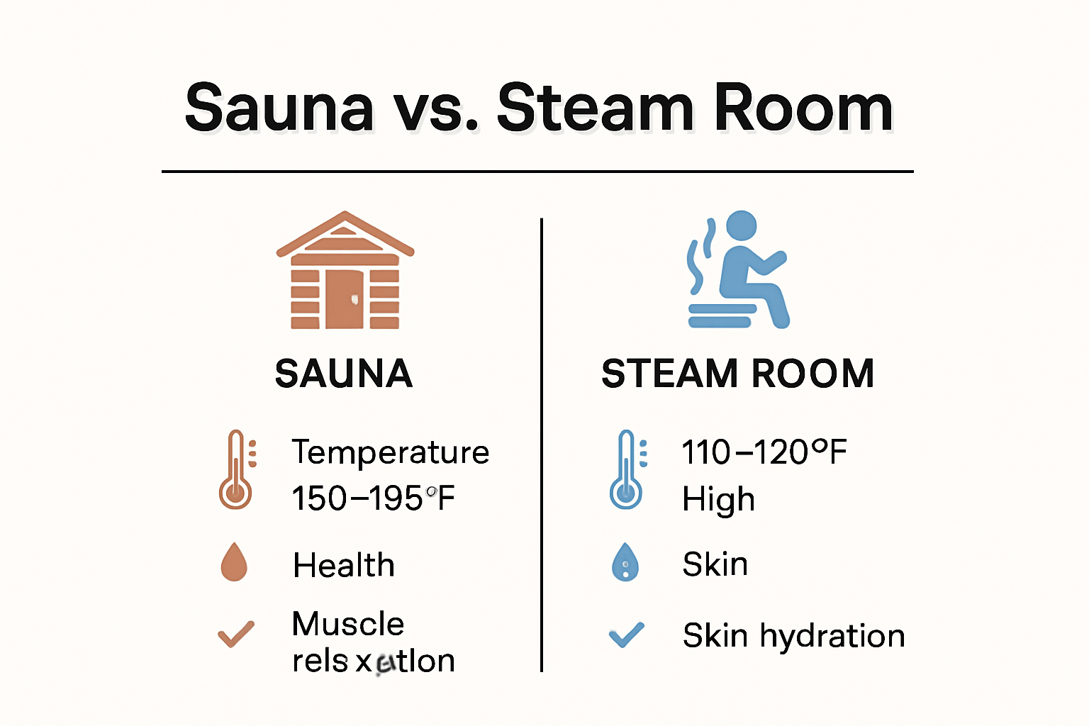 Comparison of sauna vs steam room differences.