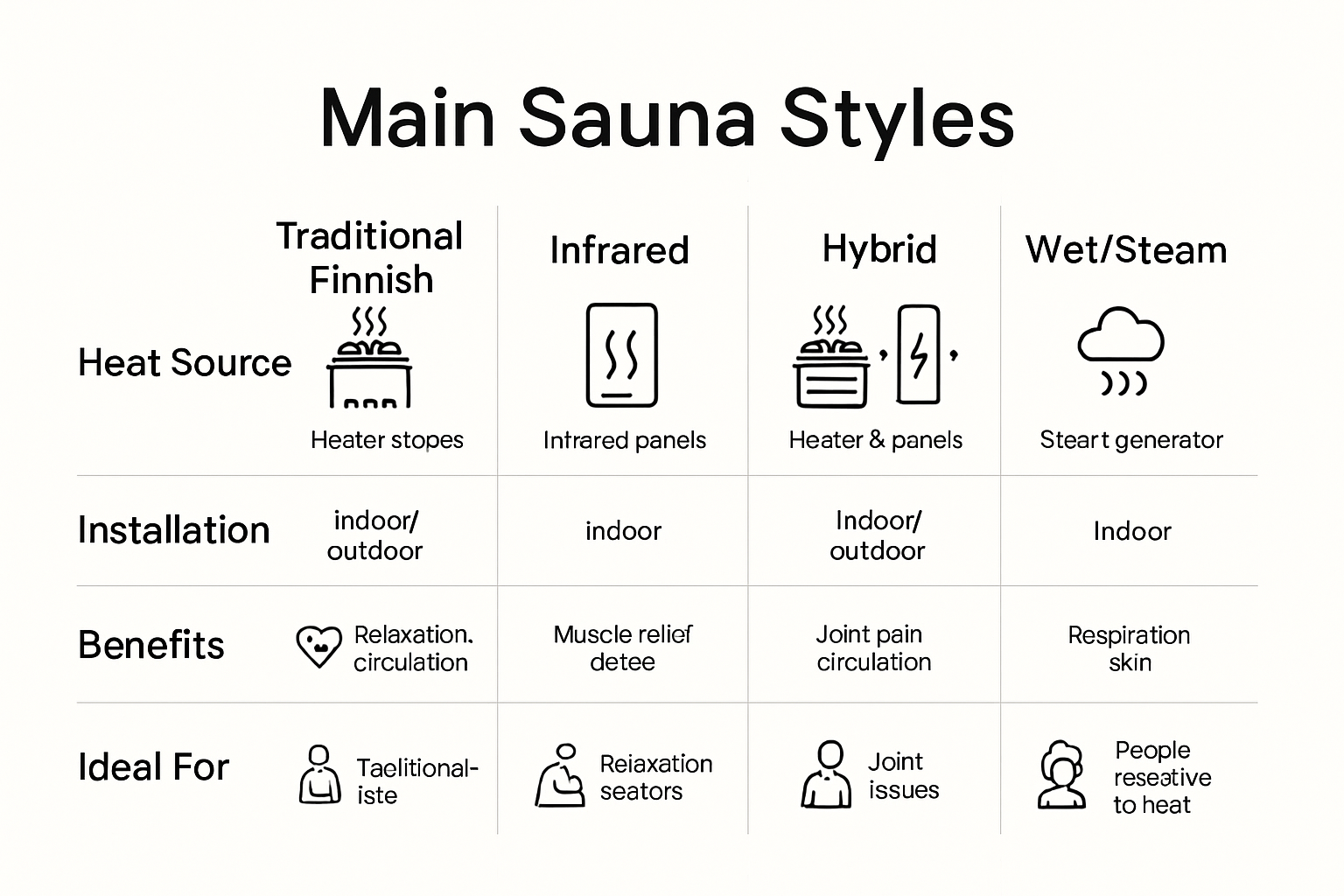 Comparison of sauna styles, features, and benefits