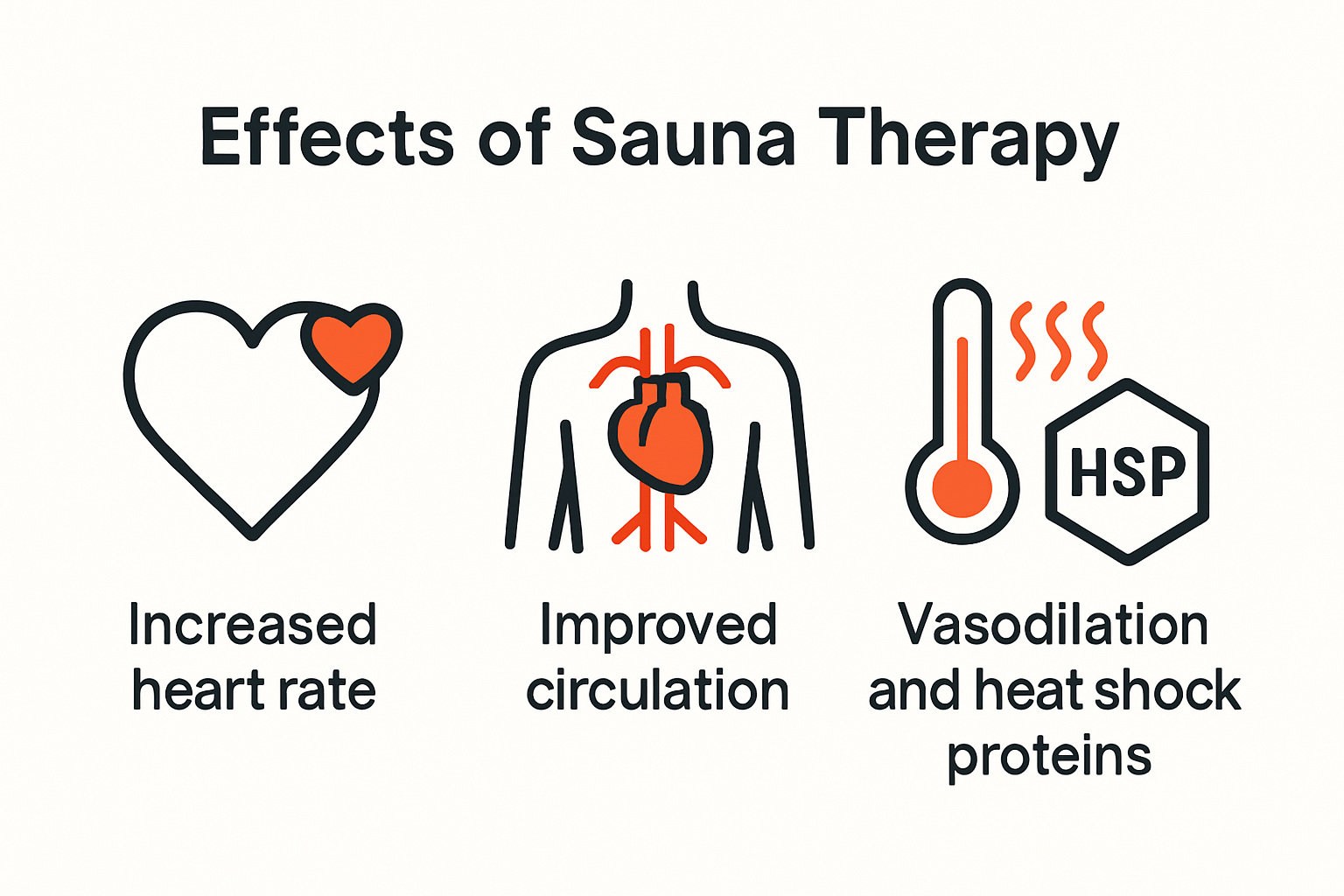 Infographic showing physiological effects of sauna therapy on the body