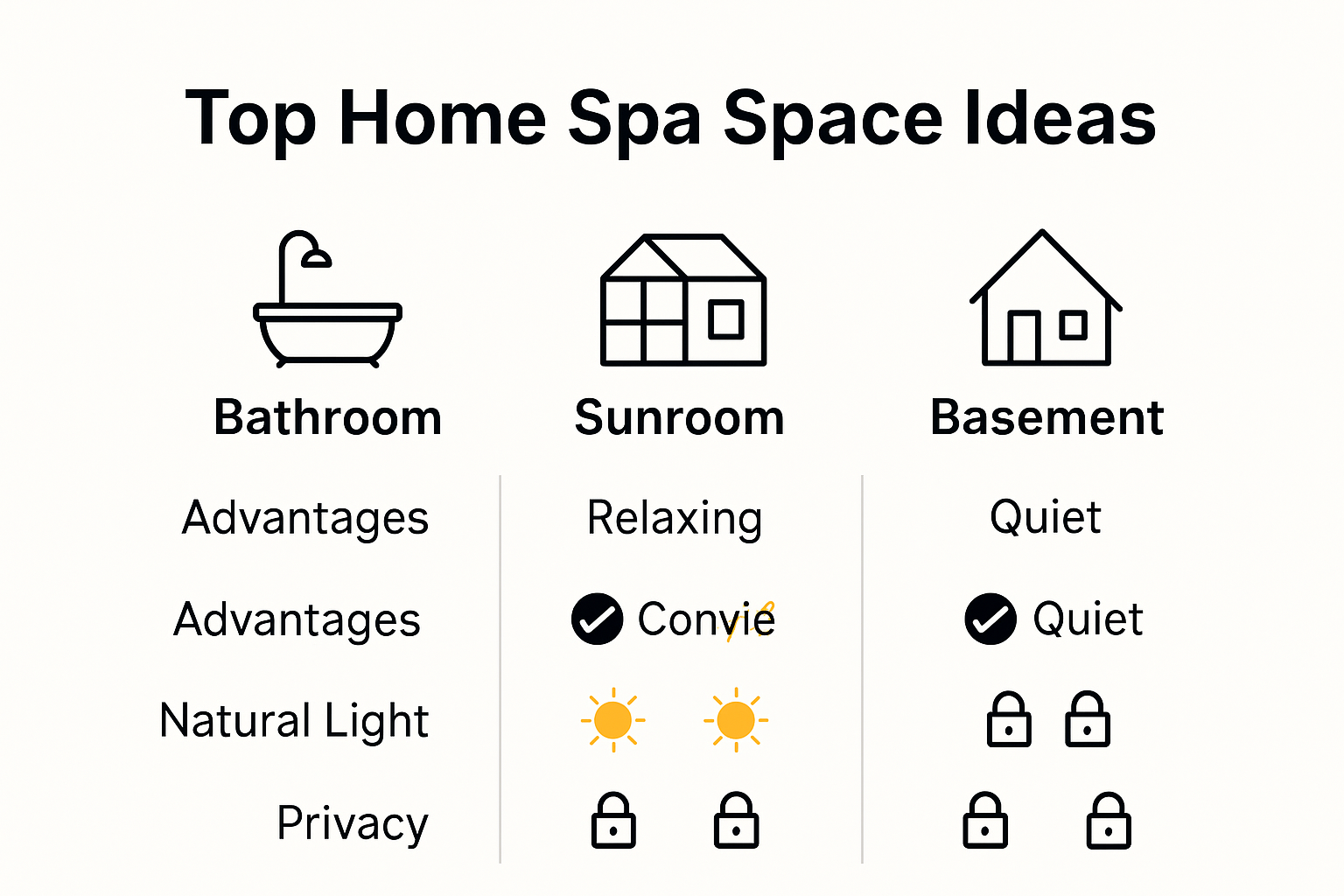 Infographic showing best home spa spaces and key features