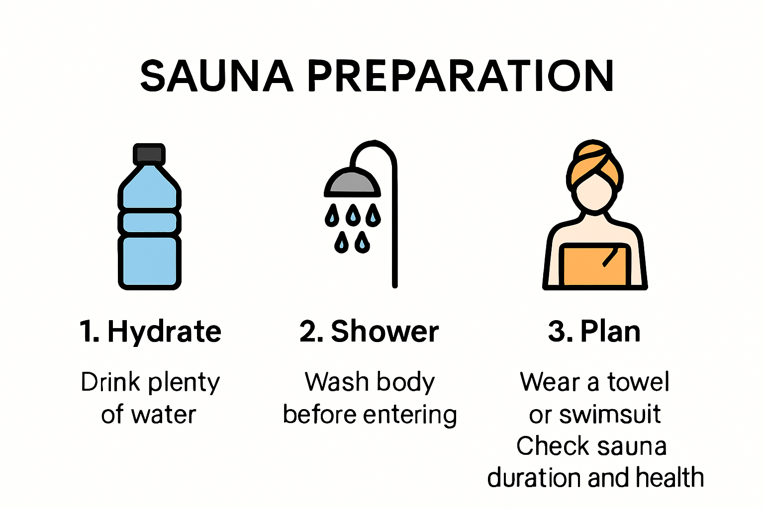 Infographic showing sauna preparation steps for beginners