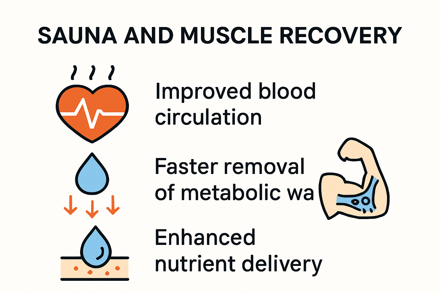 Sauna recovery process infographic with blood flow and muscle healing