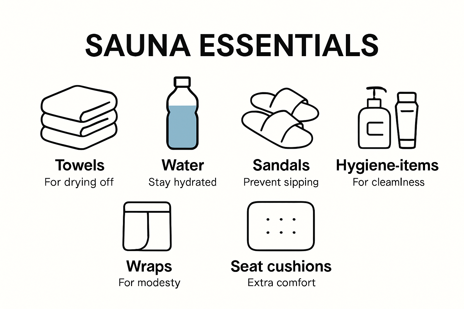 Sauna essentials and safety items infographic