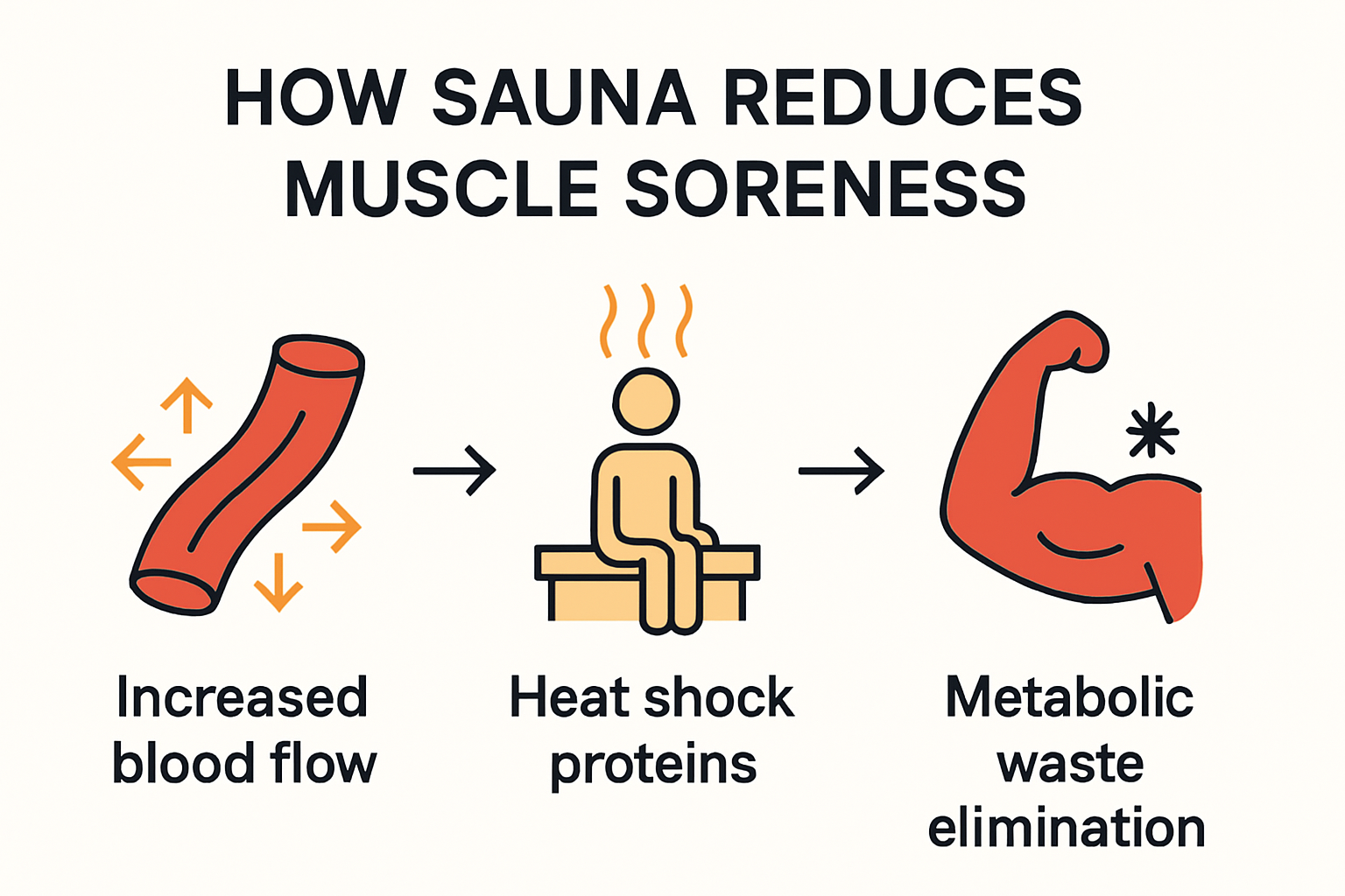 Infographic showing how sauna reduces muscle soreness step by step