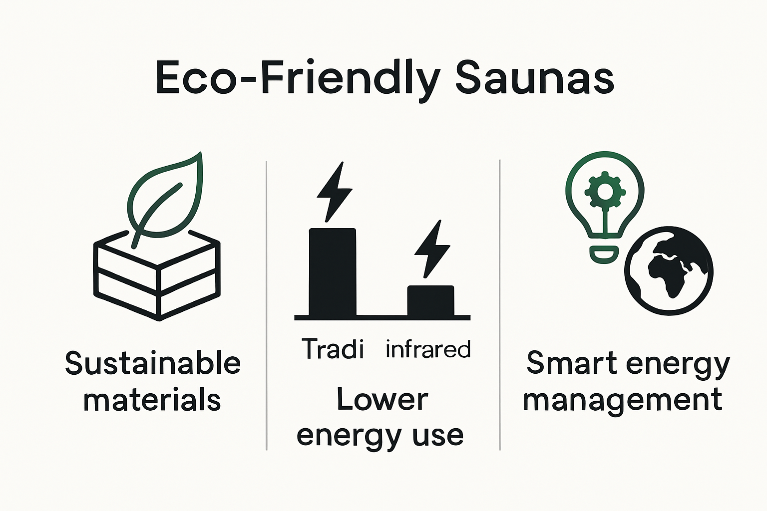 Infographic comparing sustainable sauna features