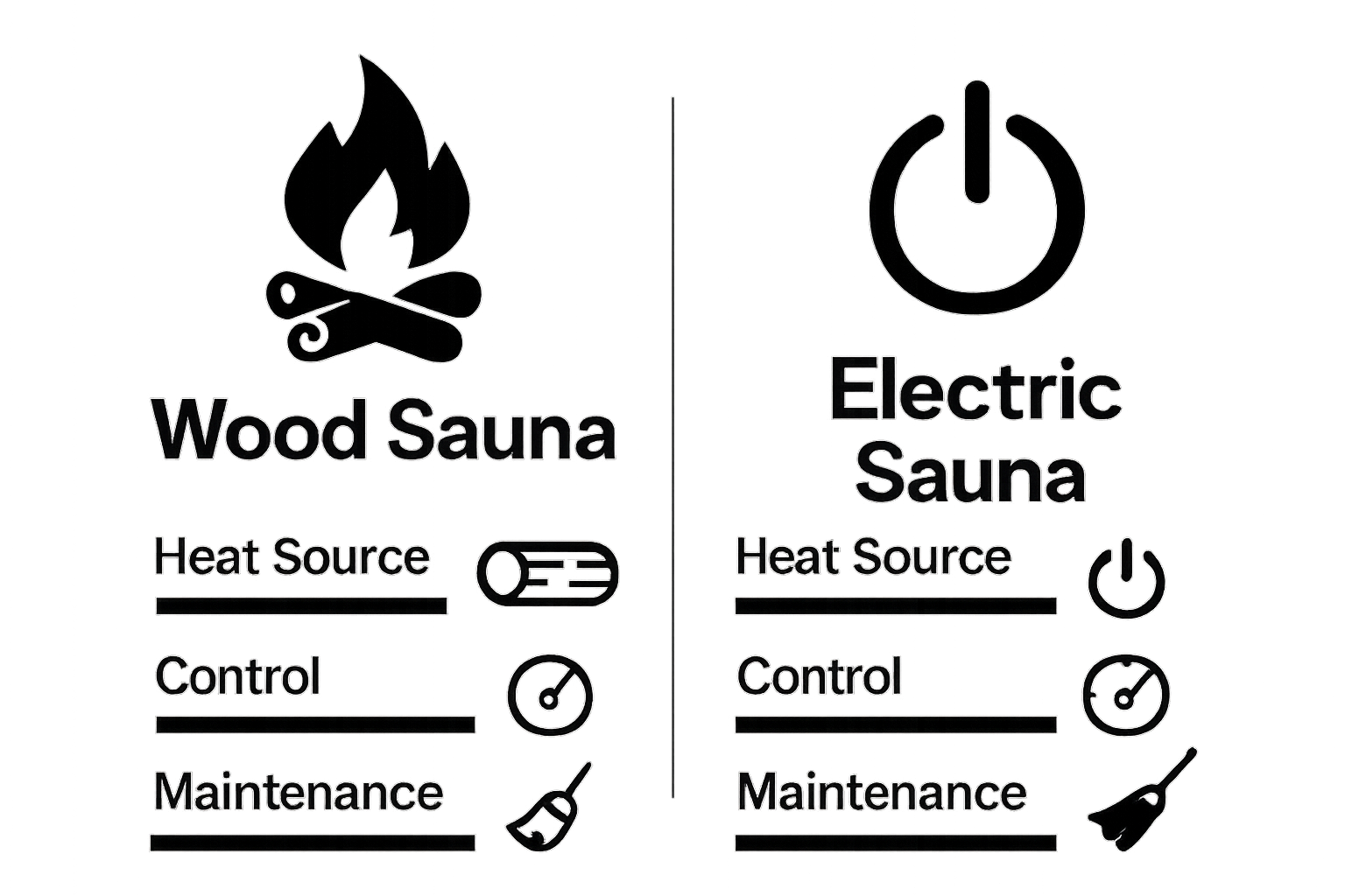 Side-by-side infographic comparing wood and electric saunas.
