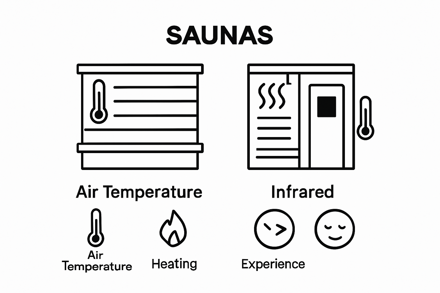 Infographic comparing traditional and infrared saunas with icons