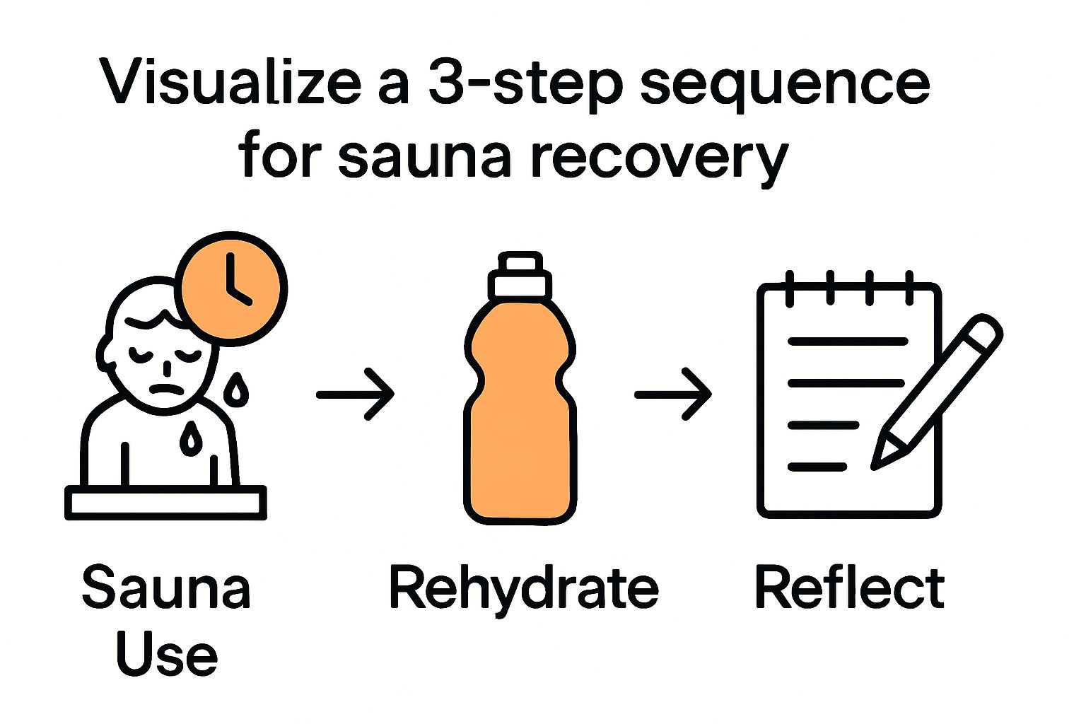 Three-step sauna routine: heat, hydrate, reflect.