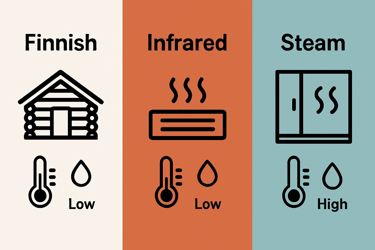 Finnish, infrared, and steam sauna comparison infographic