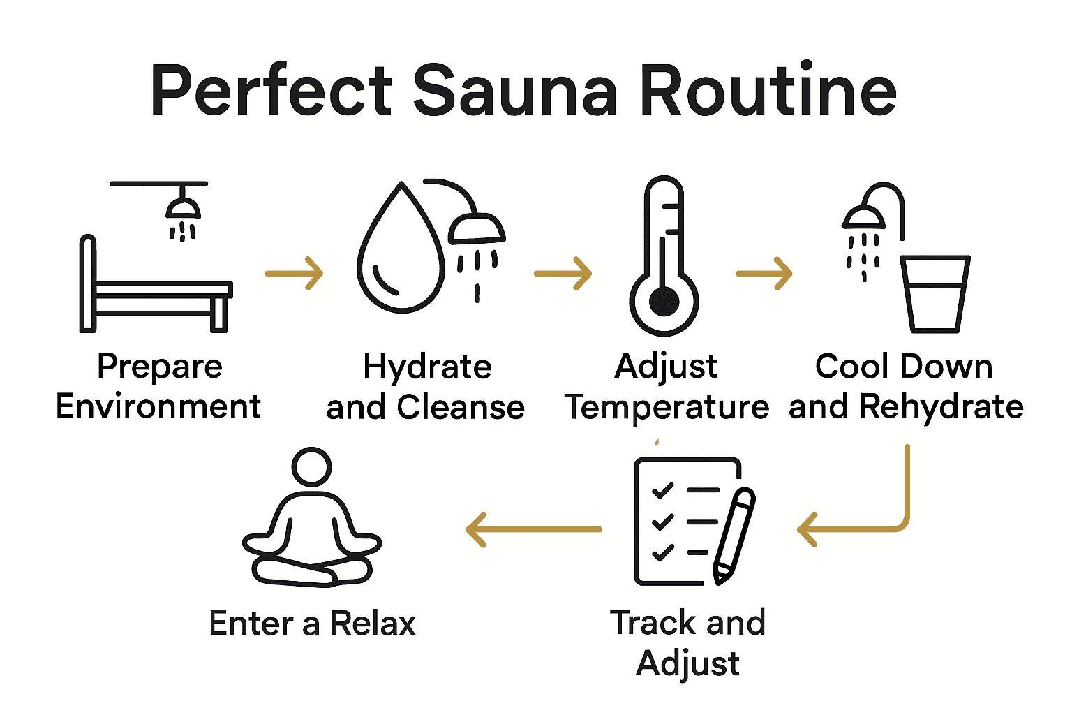 Infographic showing six steps for optimal sauna routine.