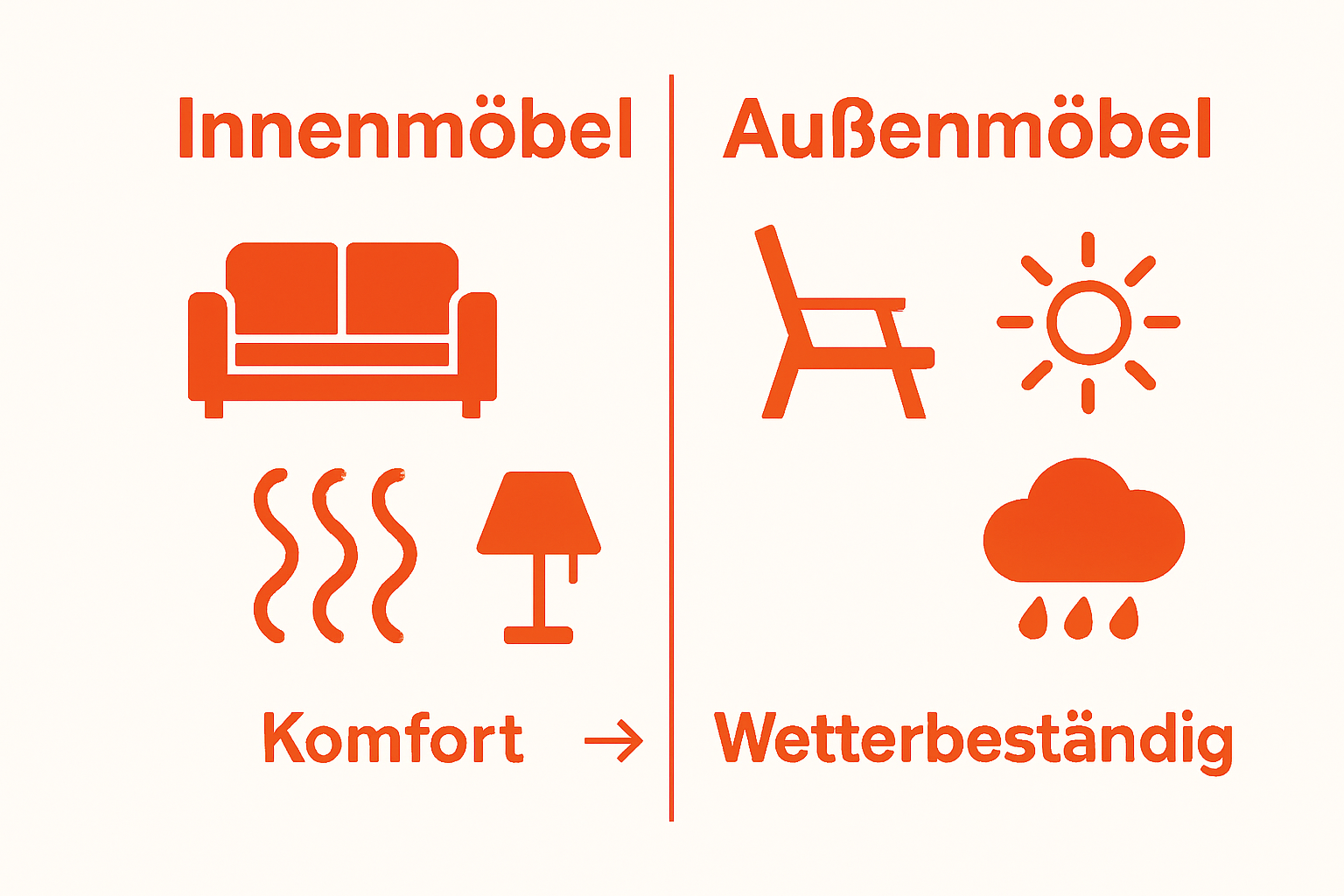 Indoor- vs. Outdoor-Möbel simple comparison visual