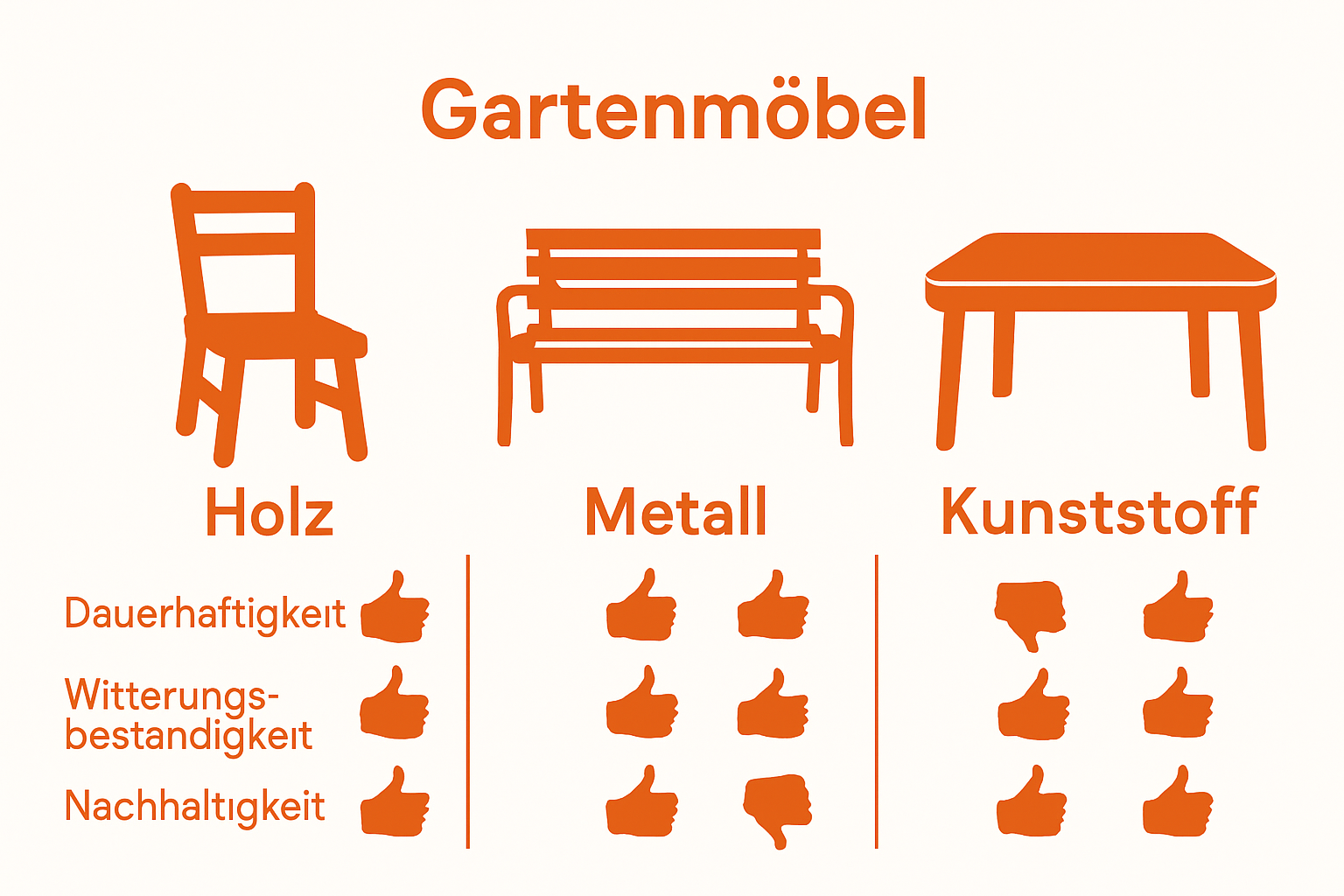 Infografik Materialvergleich Holz Metall Kunststoff Gartenmöbel