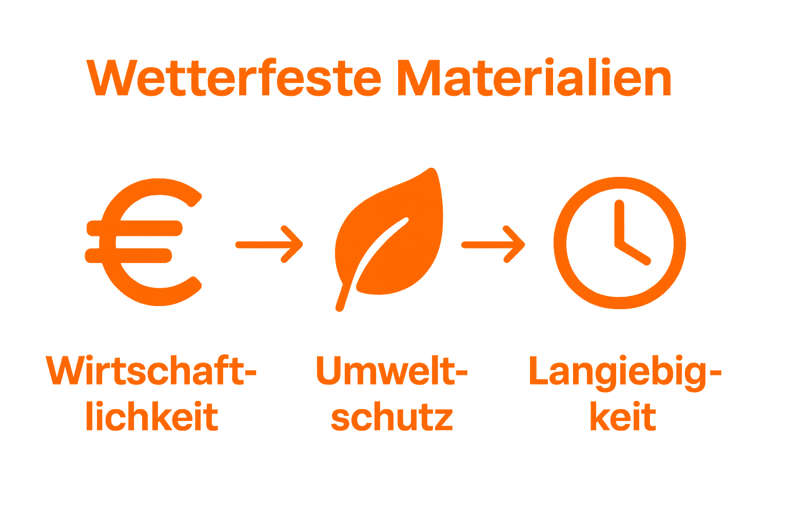 Infografik zeigt Nutzen wetterfester Materialien: Kostenersparnis, Umweltschutz, Lebensdauer