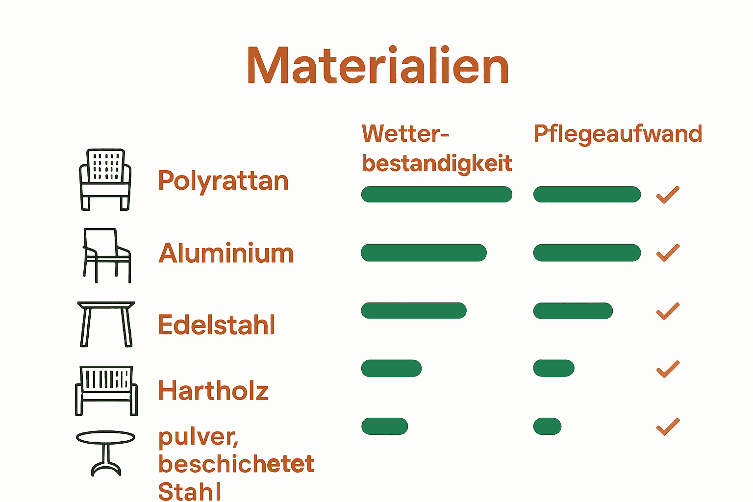 Vergleich Outdoor-Möbel Materialien und Eigenschaften