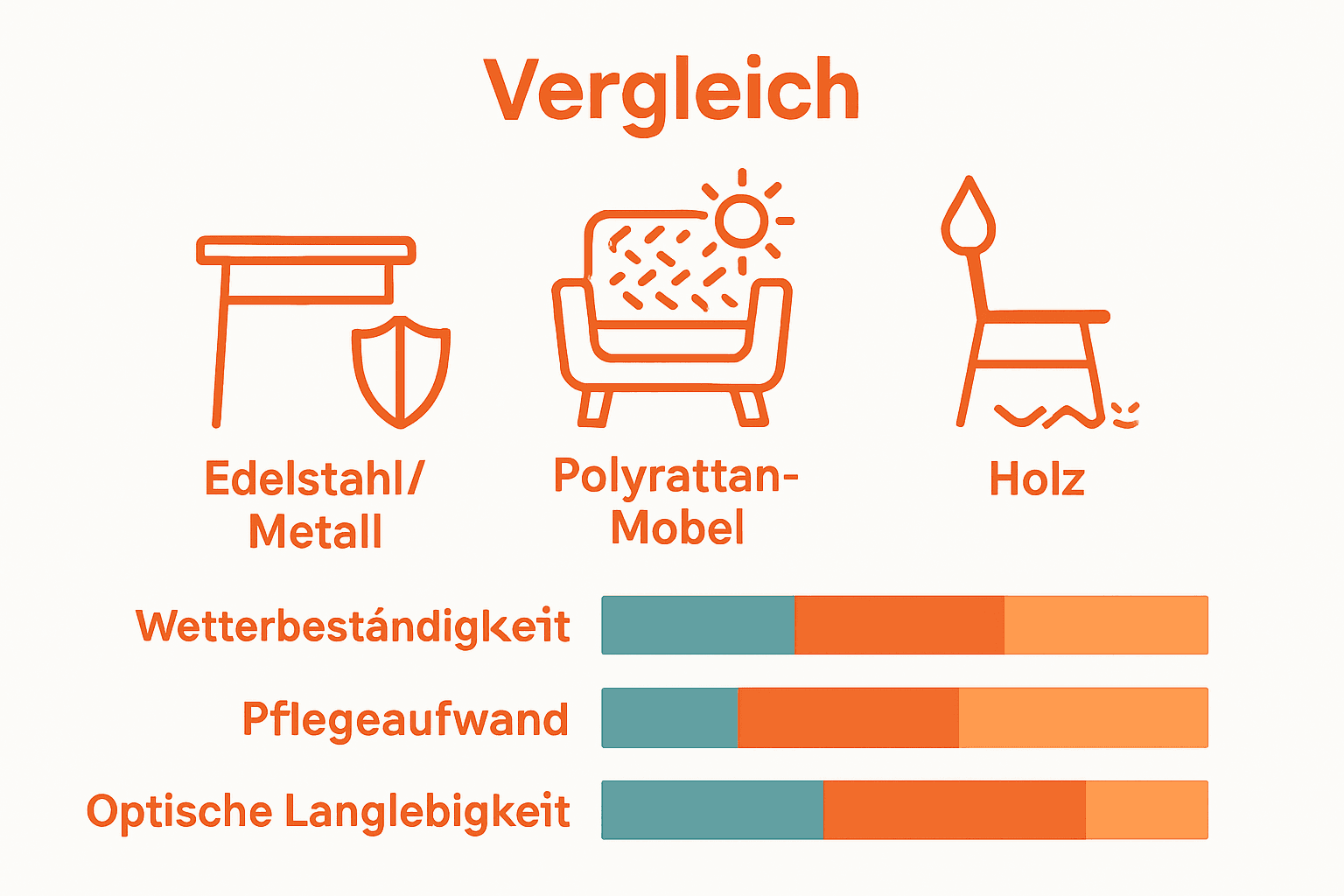 Vergleichswerte langlebiger Outdoor-Möbel Materialien als Übersicht