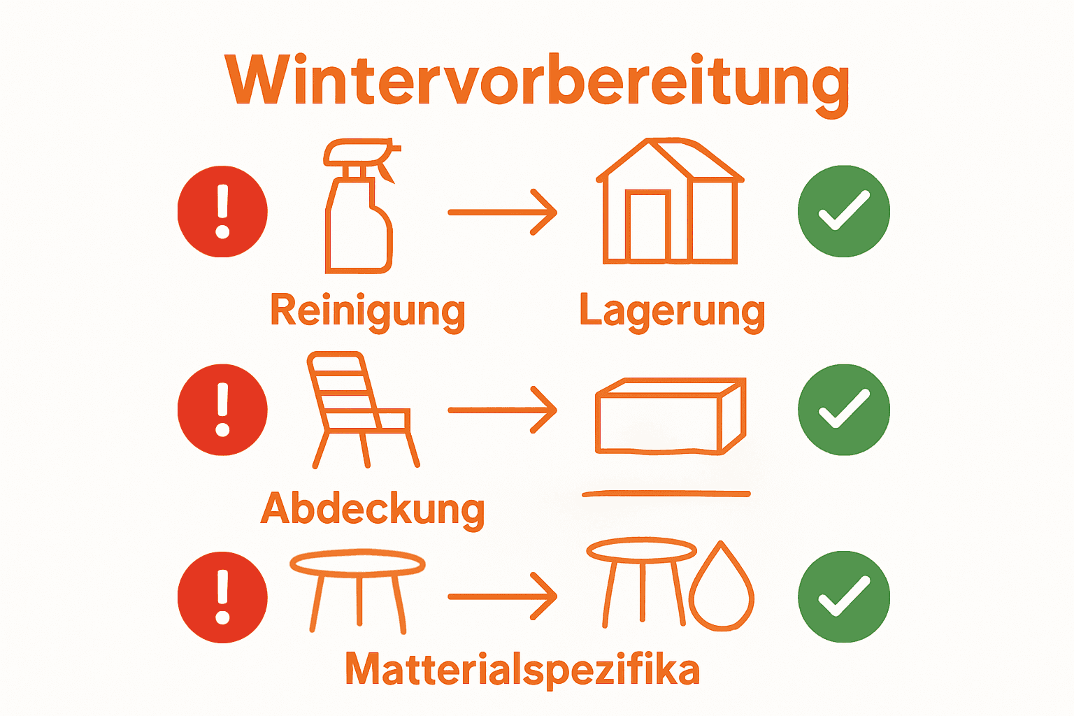 Infografik mit Fehlervermeidung bei Winterpflege von Gartenmöbeln