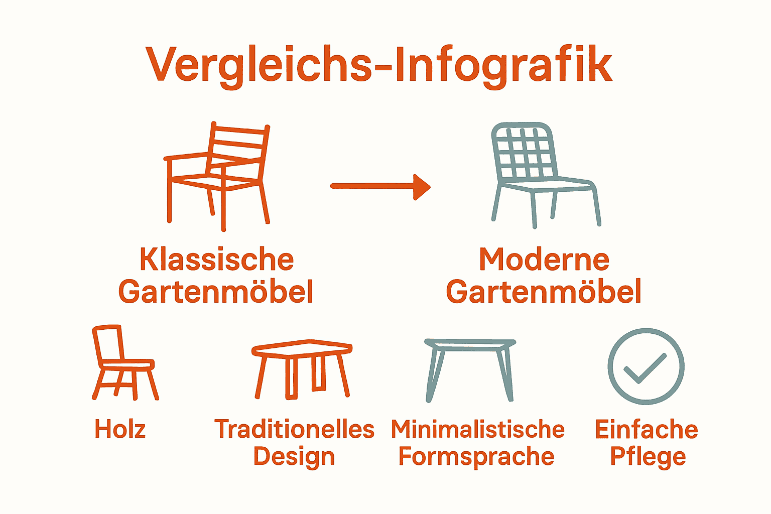 Vergleich klassische und moderne Gartenmöbel (Material, Pflege, Design).